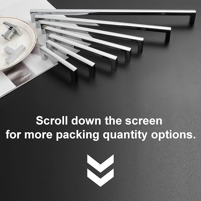 KOOFIZO Solid Square Bar Cabinet Handle - Chrome Furniture Pull, 10 Inch/256mm Screwhole Distance, Pack of 5 for Kitchen Cupboard Door, Bedroom Dresser Drawer, Bathroom Wardrobe Hardware
