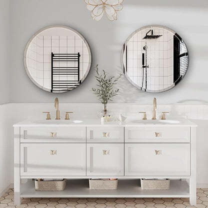 28" Frameless Beveled Round Mirror with 1" Edge for Bathroom, Entryways, Vanity, Wall Decor