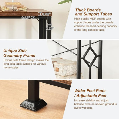 HOMISSUE Long Entryway Console Table, 70.9" Industrial Narrow Sofa Tables Behind Couch with 2 Tier Storage Shelf for Hallway, Living Room, Rustic Brown