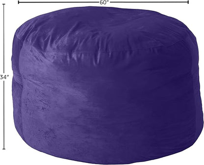 Sofa Sack Bean Bag Chair Cover Only, for Adults and Kids, Without Filling Comfy Fluffy Round or Oval Beanbag Chair Cover Replacement, Lazy Sofa Cover for Reading Chair or Floor Chair, 5-Feet, Purple