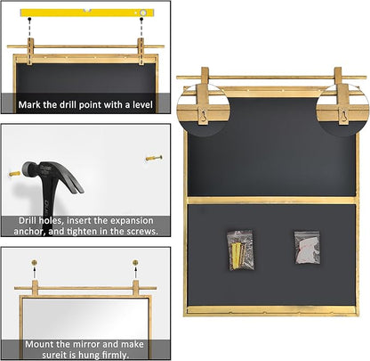 16x24 Inch Rectangle Bathroom Vanity Mirror for Wall Mounted Over Sink Farmhouse Rustic Matte Brushed Gold Barn Door Mirrors Foyer Entryway Decor