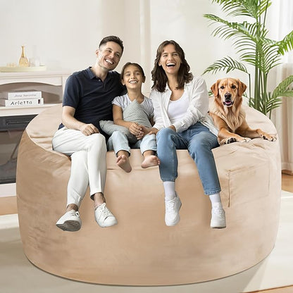 HABUTWAY Bean Bag Chair: Giant 5' Memory Foam Furniture Bean Bag Chair with Microfiber Cover - 5Ft, Khaki