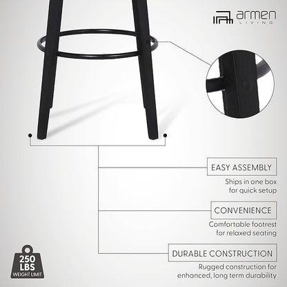 Armen Living Sonia 26" Counter Height Swivel Gray Faux Leather and Black Wood Bar Stool - Set of 3