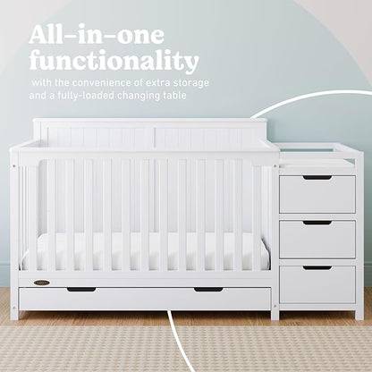 Graco Hadley All-in-One Convertible Crib & Changer (White) – GREENGUARD Gold Certified, Fits Standard Crib Mattress, Converts to Toddler Bed and Full Bed, 4 Adjustable Mattress Heights