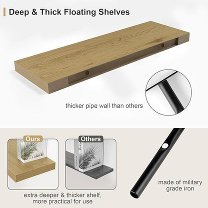 Heimlove Oak Bathroom Shelves Floating Shelves for Wall Shelf Over Toilet Long Wall Mounted Modern Farmhouse,48 x 12 Wall Shelves with Invisible Brackets for Living Room, Kitchen, Bedroom