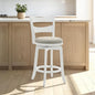 Armen Living Blair 26 in. Matte White Counter Height Rubberwood Swivel Barstool with Fog Fabric Seat - Set of 3