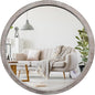 30" Round Wood Mirror, Large Round Mirror with Beveled, Wood Round Mirrors for Wall Decor, Rustic Circle Wall Mirrors for Entryway, Living Room, White Washed Frame