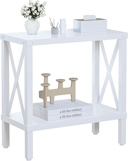 Narrow End Table, Large Sofa Side Table, Farmhouse Nightstand with Storage Shelve, Slim Bedside Table for Living, Room Bedroom, Lounge White MLBZ17W