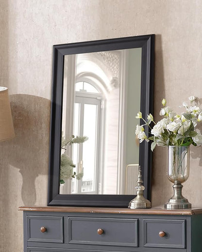CULER Black Wood Wall Mirror for Bathroom,Rectangle 20 x 30 inch Hanging Vatiny Mirrors with Wooden Frame for Living Room,Bedroom,Entryway