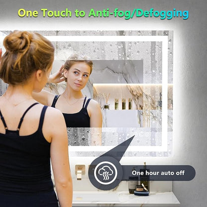 48x32 Inch RGB LED Bathroom Mirror Front Light and RGB Backlit Lighted Vanity Mirror for Bathroom Wall Mounted Dimmable Anti Fog Memory Shatter-Proof IP54 Waterproof Horizontal/Vertical