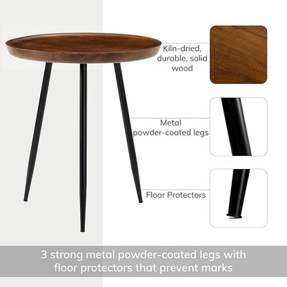 MH London Side Table - Dilan Tri Pin Small Table. Exclusively Designed Hand-Crafted Small Nightstand. Solid Wood Round End Table. Contemporary Accent Table for Bedrooms, Living Rooms and Home Office