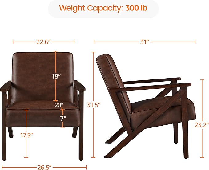 Yaheetech Accent Chair, Armchair with Strong Wood Frame, PU Leather Modern Retro Lounge Chair for Living Room/Lounge/Office/Reception Area, 2 Pieces, Dark Brown