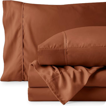 Bare Home Full Sheet Set - Luxury 1800 Ultra-Soft Microfiber Full Bed Sheets - Double Brushed - Deep Pockets - Easy Fit - 4 Piece Set - Bedding Sheets & Pillowcases (Full, Terracotta)