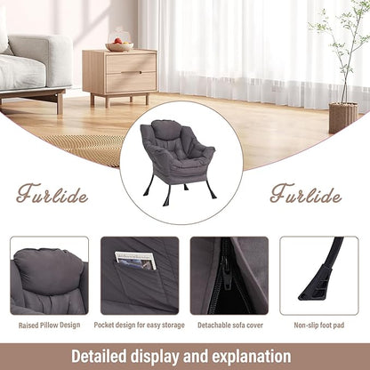 Lazy Chair for Living Room, Modern Accent Chairs with Armrests, Comfy Lounge Chair with Side Pocket, Cozy Lazy Sofa for Reading, Balcony, Bedroom, Dorm, Small Spaces (Dark Grey)