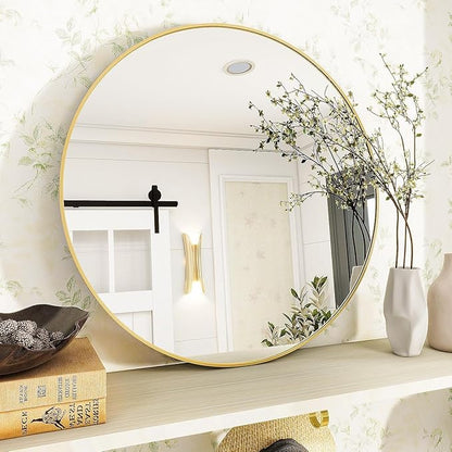 Gold Round Bathroom Mirror, 20 inch Circle Wall Mounted Hanging Mirror with Simple Modern Circular Metal Frame for Hallway, Entryway, Living Room, Gold Frame
