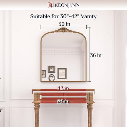 Keonjinn Vintage Mirror 30" x 36", Silver Antique Mirrors for Wall Decor, Arched Decorative Mirror for Mantle, Hallway, Living Room, Fireplace, Bedroom, Bathroom Mirror with French Cleat Mounting