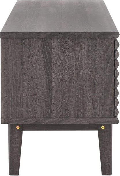 SAFAVIEH Aricia TV Stand for up to 65" Flatscreen – Distressed Black, 2 Sliding Doors with Interior Storage, 1 Open Shelf, Entertainment Media Console (MED9633E)