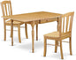 East West Furniture MZDL3-OAK-W 3 Piece Kitchen Table Set for Small Spaces Contains a Rectangle Dining Room Table with Dropleaf and 2 Dining Chairs, 36x54 Inch, Oak