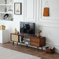 Tiita Rattan TV Stand for 55 65 Inch TV, Bamboo TV Cabinet with 2 Drawers, Boho Entertainment Center with Adjustable Shelf, Mid Century Modern Media Console for Bedroom, Living Room, Walnut