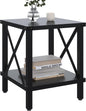 Large End Table Farmhouse Side Table Industrial Style Sofa Table Coffee Table Metal X Accent Wood End Table NightStand with Storage Shelf for Living Room Bedroom Black MLBZ16B