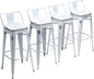 Yongchuang Industrial Metal Barstools Set of 4 Counter Height Bar Stools with Back (24" Seat Height Wooden Top Low Back, Distressed White)