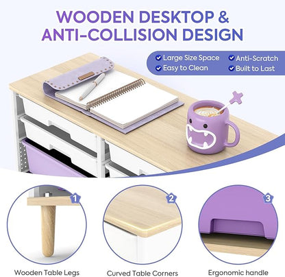 12-Drawer Storage Cabinet with Wooden Tabletop, Versatile Cube Storage Organizer Bin Storage for Home, Office, Playroom, Classroom & Craft Room Storage (Gradient Purple)