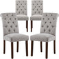 COLAMY Button Tufted Dining Chairs Set of 4, Parsons Upholstered Fabric Dining Room Chairs Kitchen Chairs with Wood Legs and Padded Seat, Light Grey