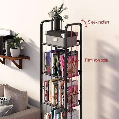 Bookshelf Storage Shelf Bookcase Freestanding Storage Stand for Living Room, Bedroom, Kitchen Rust Resistance Easy Assembly Free Combination Multi-Functional Organizer (5 Tiers, Black)
