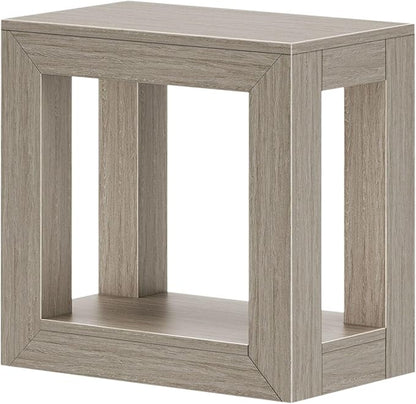 Plank+Beam Modern Rectangular Side Table with Shelf, 25", Solid Wood Narrow End Table for Living Room with Storage, Compact Bedside Table for Small Spaces, Seashell Wirebrush