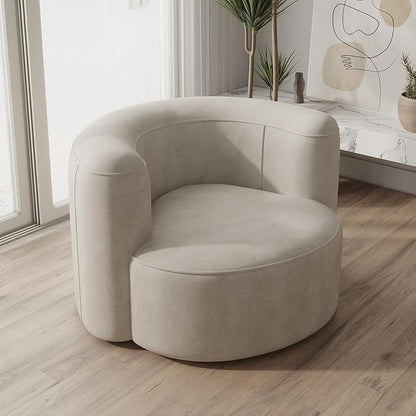 Acanva Luxury Modern Tight Curved Back Velvet Sofa, Minimalist Style Comfy Couch for Living Room Apartment Reception Space, Cream Single Chair