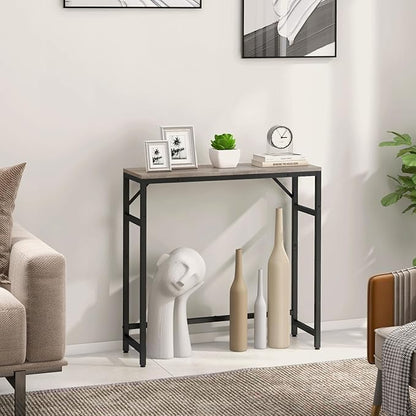 Narrow Console Table, 29.5" Small Entryway Table, Sofa Table with 2 Support Bar, Industrial Couch Table, Thin Side Table, Display Tables for Living Room, Hallway, Bedroom, Foyer, Grey
