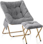 Comfy Saucer Chair for Adults, Foldable Living Room Chairs, Soft Faux Fur Lounge Chair for Bedroom, Reading Chairs, X-Large (Ottoman-Grey)