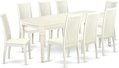 East West Furniture DOIP9-LWH-W 9 Piece Dining Set Includes a Rectangle Dining Table with Butterfly Leaf and 8 Kitchen Chairs, 42x78 Inch, Linen White