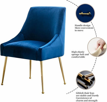 Modern Velvet Dining Chairs Set of 6, Contemporary Upholstered Furniture Collection with Polished Gold Metal Legs, Elegant Accent Chairs for Kitchen Living Room(Blue)