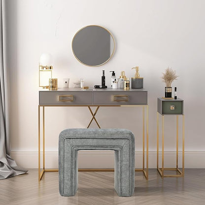 Get Set Style Vanity Stool Chair,Modern Velvet Ottoman Foot Stool with Wooden Legs Sofa Bench Footstool Extra Seat for Vanity,Makeup Room,Living Room,Entryway,Office (Fully Assembled)