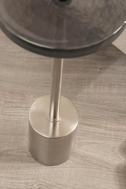 Kate and Laurel Xyler Modern Round Metal and Glass Drink Table, 10 x 10 x 24, Gray Glass and Silver, Decorative Plant Pedestal Table for Use as Indoor Plant Stand or Small Bathtub Table