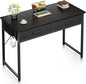 Casaottima 40 Inch Small Office Computer Desk with 2 Drawers & Headphone Hook - Compact Writing Desk for Home Office, Study or Work, Modern Space-Saving Design for Small Spaces, Black