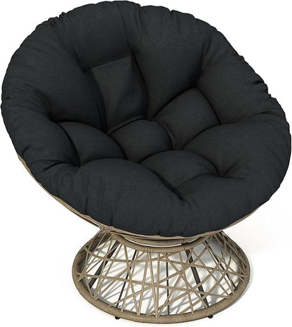 Ball & Cast Ergonomic Wicker Chair with Cloud Thick Density Fabric Cushion,Accent Chair W/ 360 Degree Swivel,Sturdy Metal Frame,Height Adjustable,for Reading,Living Room Bedroom,Lounge,Brown+Black