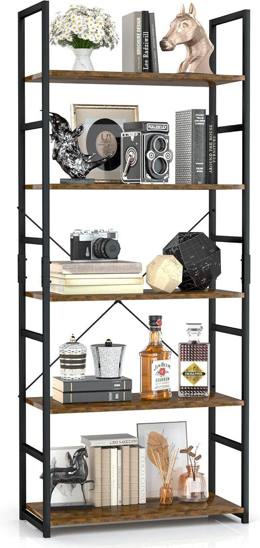 OTK 5 Tier Bookshelf, Tall Bookcase, Office Shelf Storage Organizer, Modern Book Shelf for Living Room, Bedroom, and Home Office, Vintage
