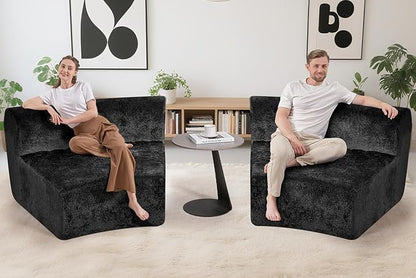 Homguava Modular Sectional Sofa, Memory Foam Couch Single Sofa Chair with Deep Seat, Modern Upholstered Sofa Couches for Living Room Apartment Office, No Assembly Required, Black