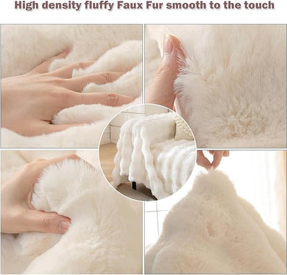 VM VOUGEMARKET Thick Faux Rabbit Fur Couch Cover 1-Piece Warm Soft Cozy Sofa Covers,Fluffy Plush Sofa Slipcover Furniture Protector for Bed Couch (White,71" x 118")