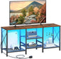TV Stand with LED Lights for 55 Inch TV, Entertainment Center with 3-Tier Open Shelves, TV Console Table for Living Room, Bedroom, Rustic Brown