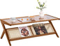 Tiita Rattan Coffee Table, Bamboo Accent Bedside Tables, Glass Nightstand Side Table, Boho Wooden End Table with Storage for Living Room,Living Room, Dining Room, Tea, Home Décor