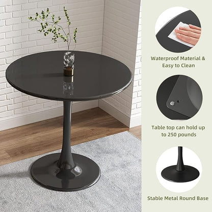 Black Round Table Modern Dining Table Tulip Round Kitchen Table Mid Century Coffee Table for Living Room, 31.5 inch