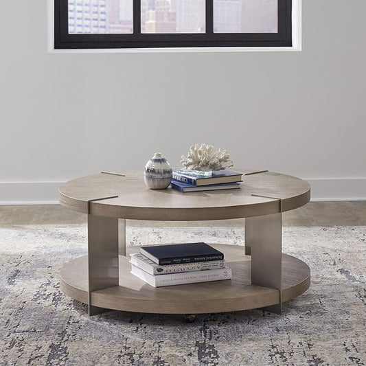 Liberty Furniture Harlow Living Room Round Cocktail Table - Sandstone & Satin Nickel