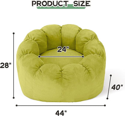 HABUTWAY Giant Bean Bag Chair for Adults/Kids/Teens, Pumpkin Bean Bag Couch Comfy Reading Chair for Bedroom, Corduroy Lazy Sofa Loughe Chair with Wider Seat Depth & Non-Slip Bottom(Light Green)