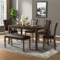 Dining Table Set for 5, 6-Piece Kitchen Table & Chairs Set with Rectangular Table, Bench & 4 Upholstered Chairs, 58'' Dinner Set with Rubber Wood Legs & Curved Backrest for Kitchen, Walnut
