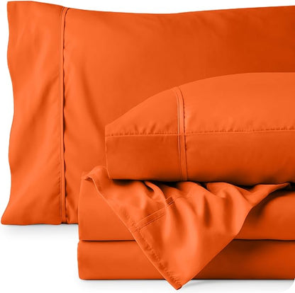 Bare Home Twin XL Sheet Set - College Dorm Size - Luxury 1800 Ultra-Soft Microfiber Twin Extra Long Bed Sheets - Deep Pockets - Easy Fit - Extra Soft - 3 Piece Set - Bed Sheets (Twin XL, Orange)