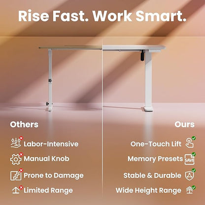HUANUO Electric Standing Desk, 63 x 24 Inch Height Adjustable Computer Desk with Storage Bag, 4 Height Memory Settings, Sit Stand Up Desk for Home Office, White