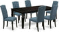 East West Furniture LGCE7-BLK-21 7 Piece Modern Dining Set Consist of a Rectangle Dining Table with Butterfly Leaf and 6 Mineral Blue Linen Fabric Upholstered Chairs, 42x84 Inch, Black